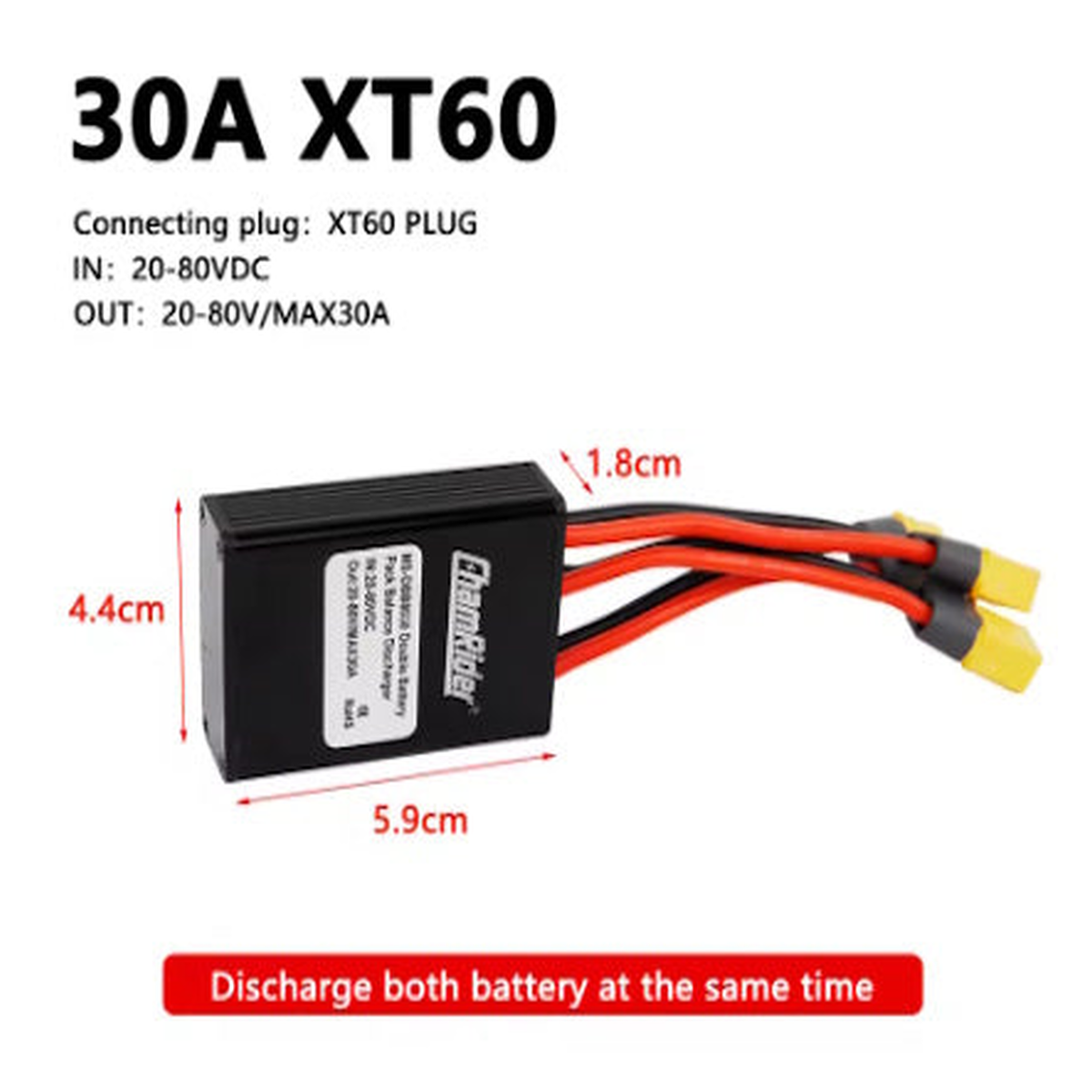 Convertidor de descarga de batería dual Ebike, XT60 30A